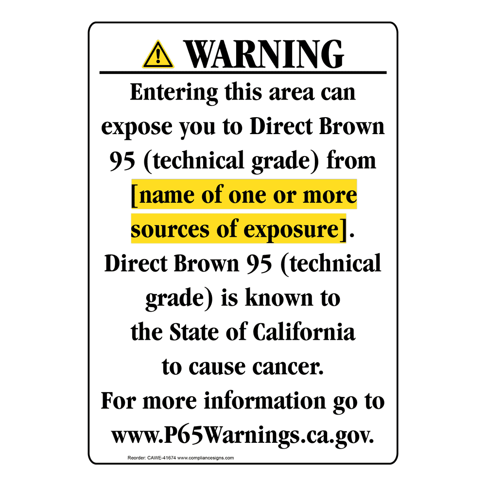 Portrait California Prop 65 Chemical Exposure Area Warning Sign CAWE-41674