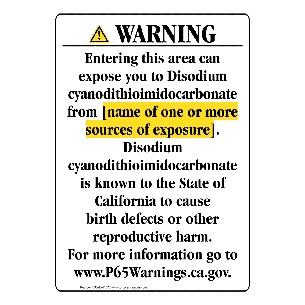 Portrait California Prop 65 Chemical Exposure Area Warning Sign CAWE-41675