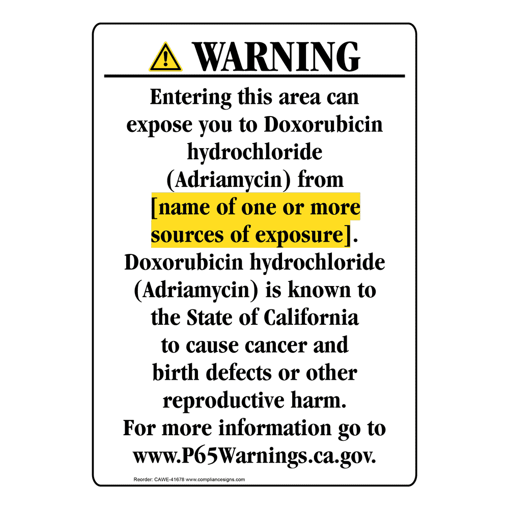 Portrait California Prop 65 Chemical Exposure Area Warning Sign CAWE-41678