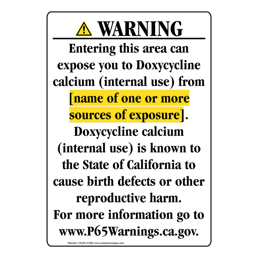 Portrait California Prop 65 Chemical Exposure Area Warning Sign CAWE-41680