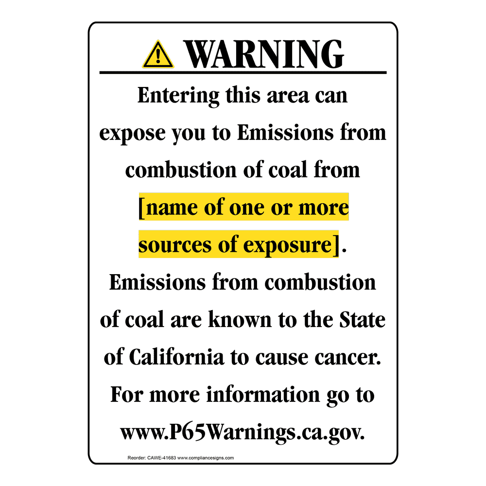 Portrait California Prop 65 Chemical Exposure Area Warning Sign CAWE-41683