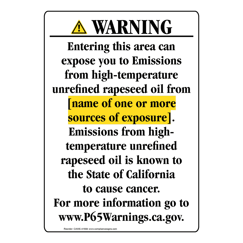 Portrait California Prop 65 Chemical Exposure Area Warning Sign CAWE-41684
