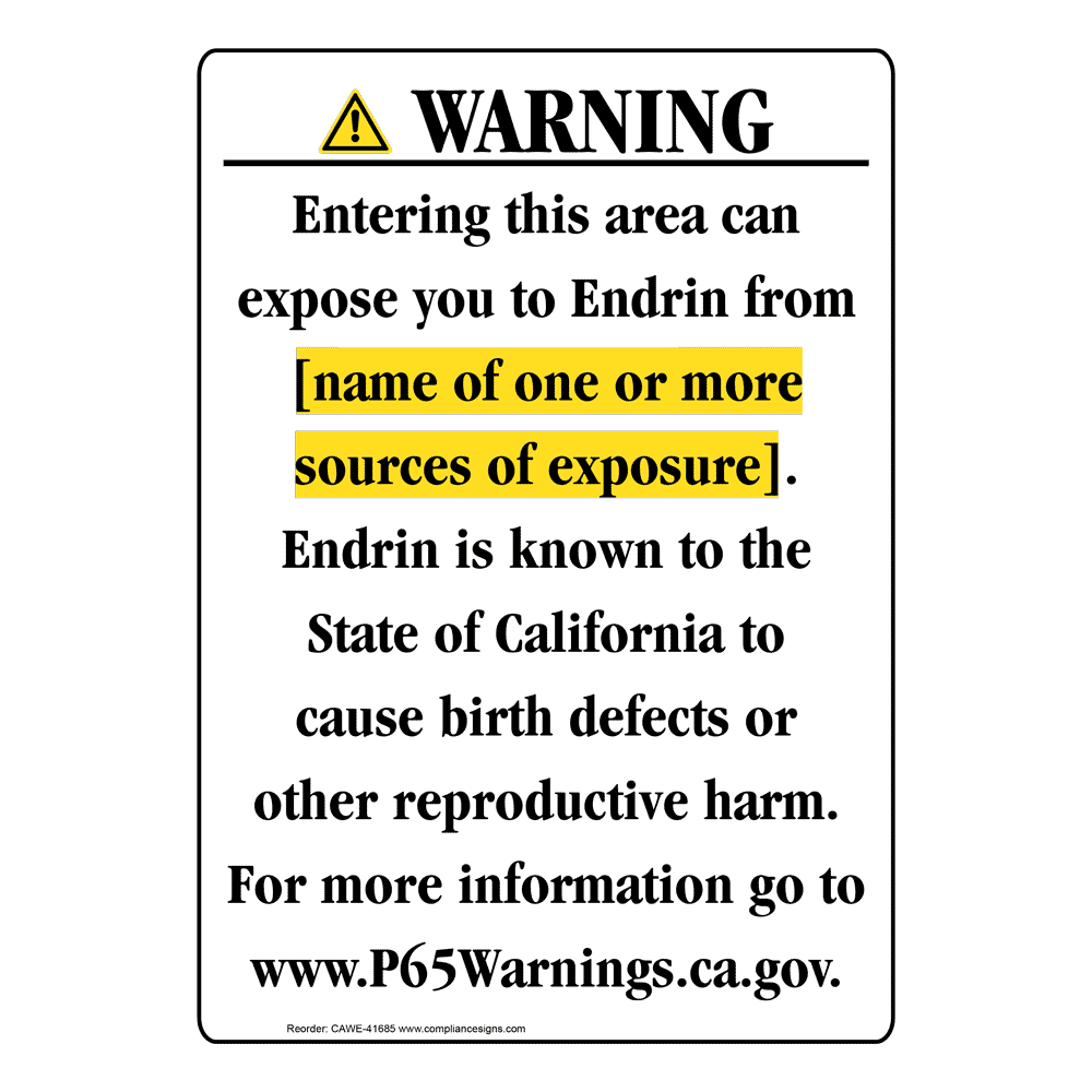Portrait California Prop 65 Chemical Exposure Area Warning Sign CAWE-41685