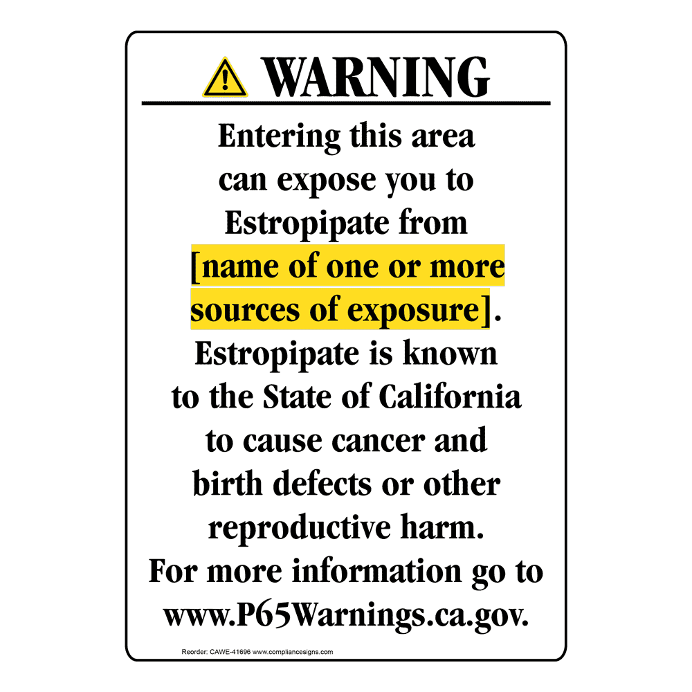 Portrait California Prop 65 Chemical Exposure Area Warning Sign CAWE-41696