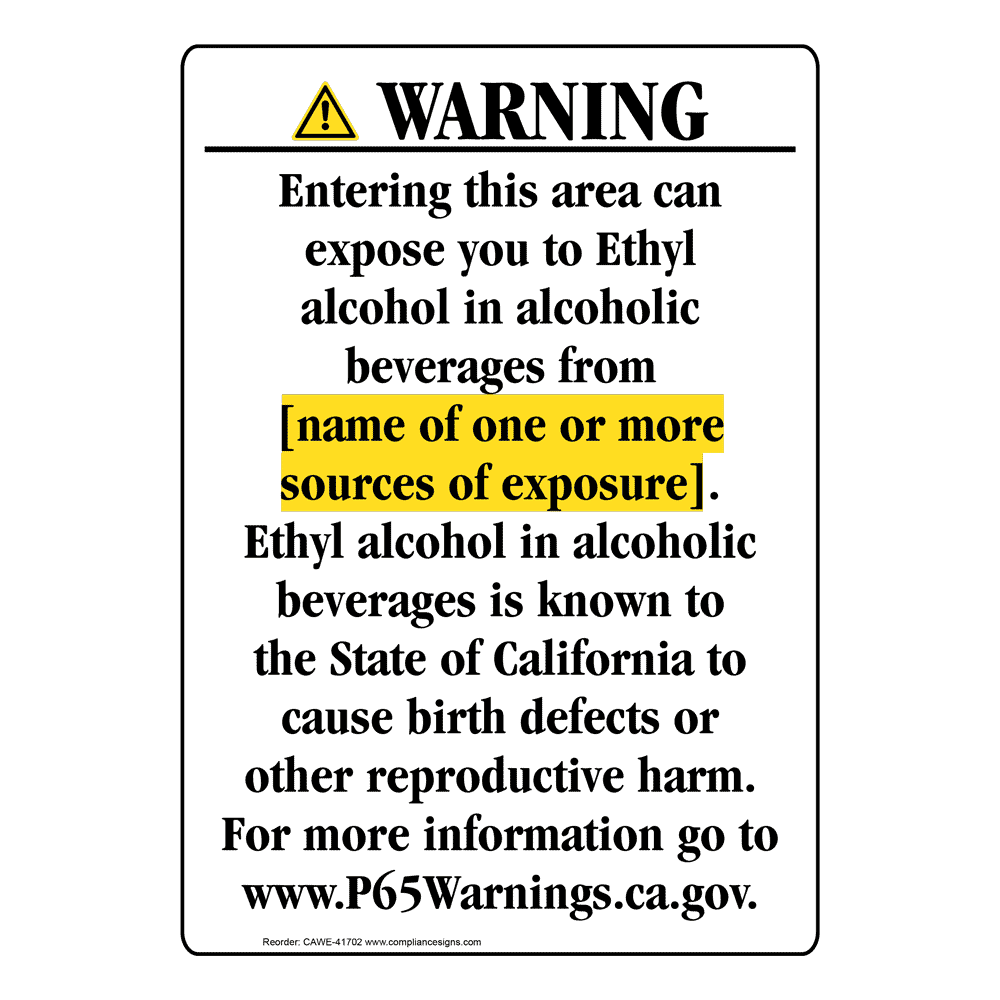 Portrait California Prop 65 Chemical Exposure Area Warning Sign CAWE-41702