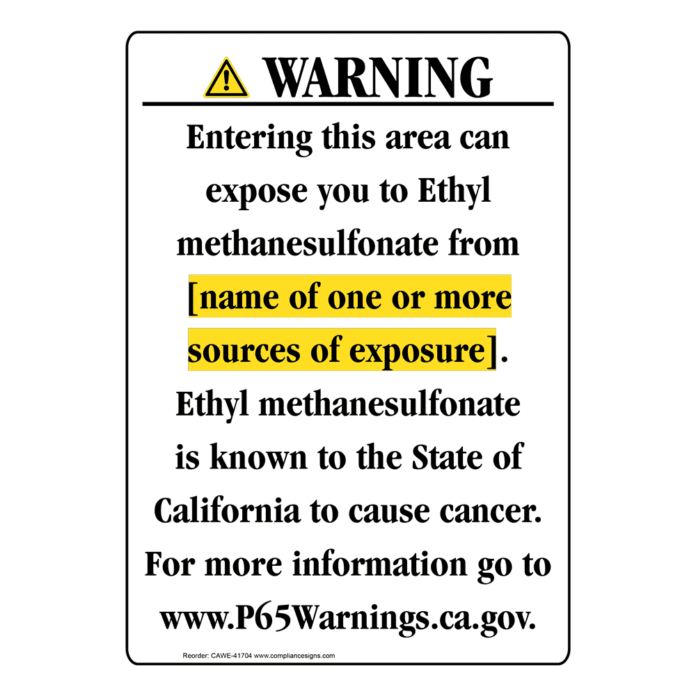 Portrait California Prop 65 Chemical Exposure Area Warning Sign CAWE41704