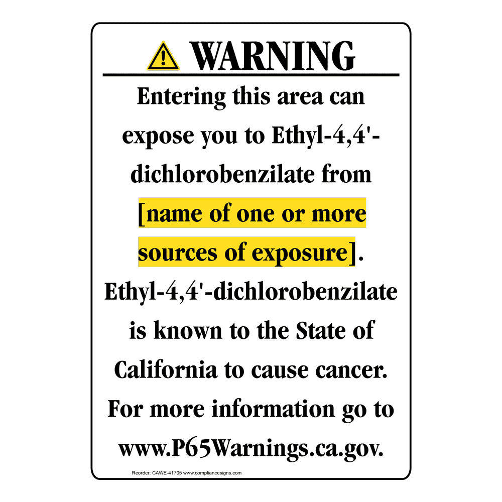 Portrait California Prop 65 Chemical Exposure Area Warning Sign CAWE-41705