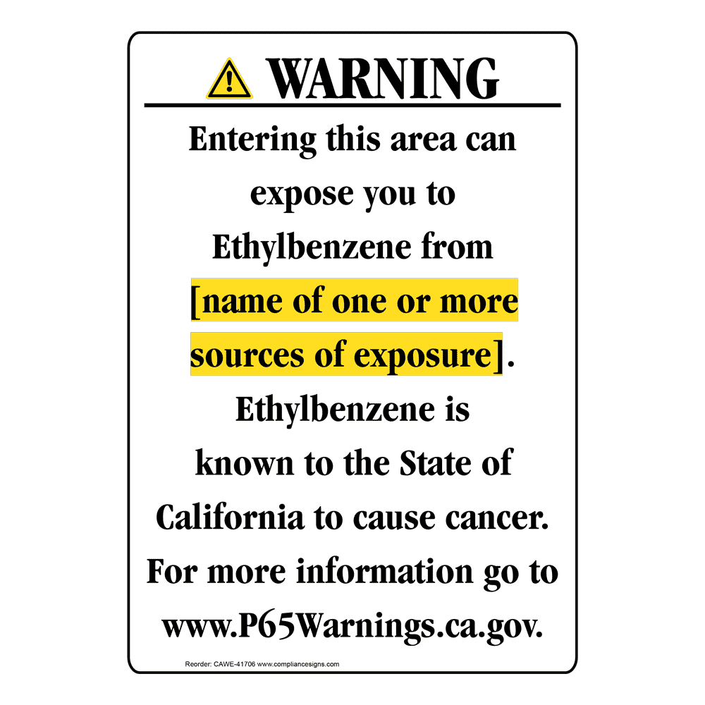 Portrait California Prop 65 Chemical Exposure Area Warning Sign CAWE-41706