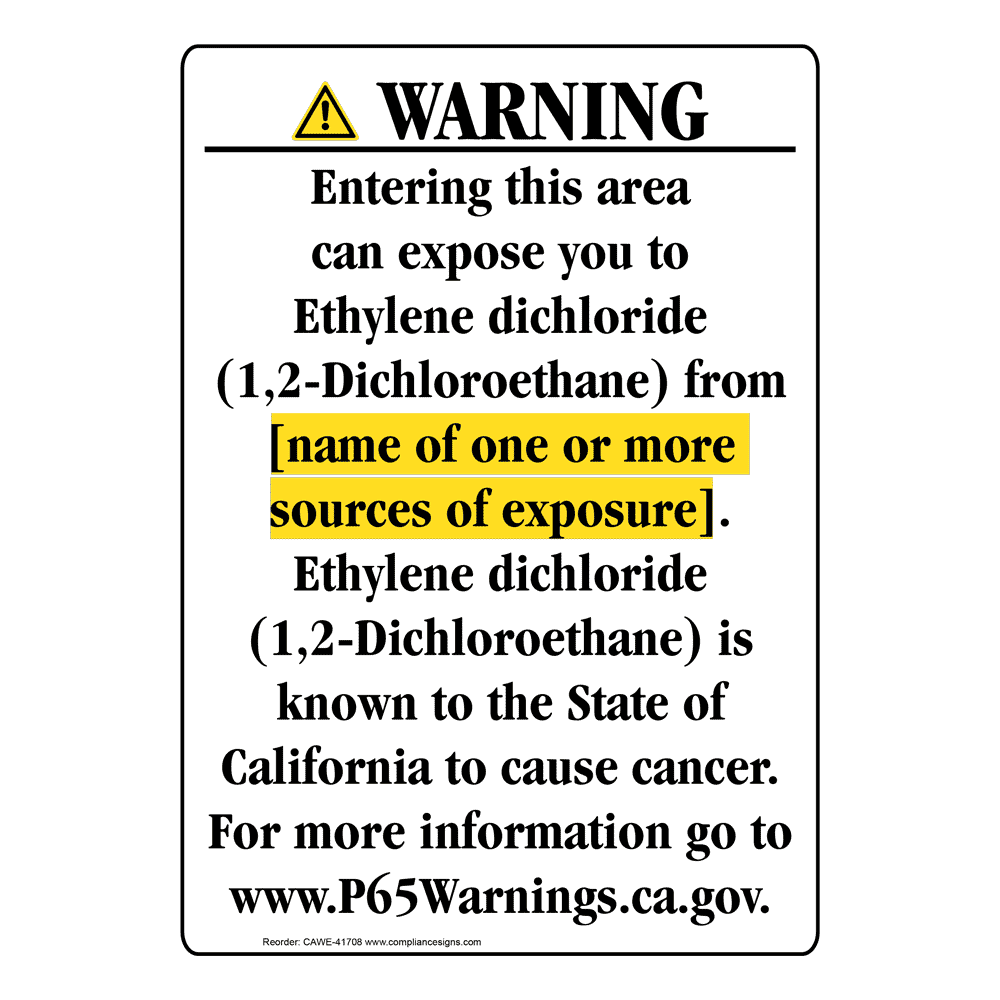 Portrait California Prop 65 Chemical Exposure Area Warning Sign CAWE-41708