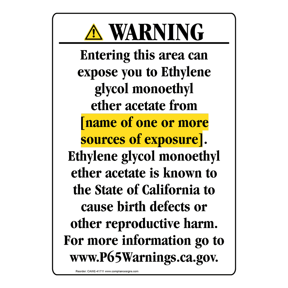 Portrait California Prop 65 Chemical Exposure Area Warning Sign CAWE-41711