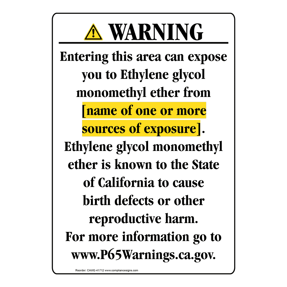 Portrait California Prop 65 Chemical Exposure Area Warning Sign CAWE-41712