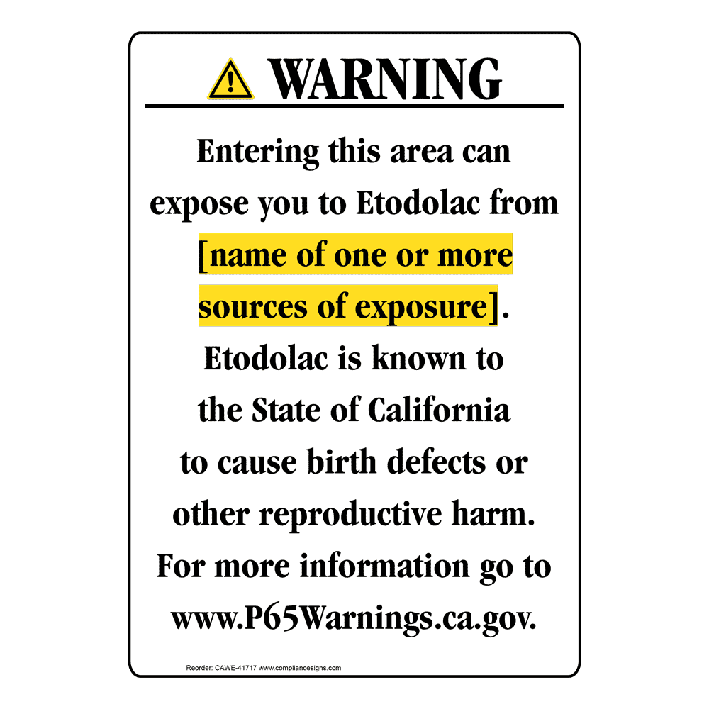 Portrait California Prop 65 Chemical Exposure Area Warning Sign CAWE-41717