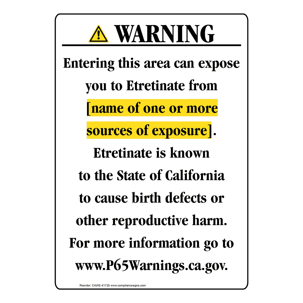 Portrait California Prop 65 Chemical Exposure Area Warning Sign CAWE-41720