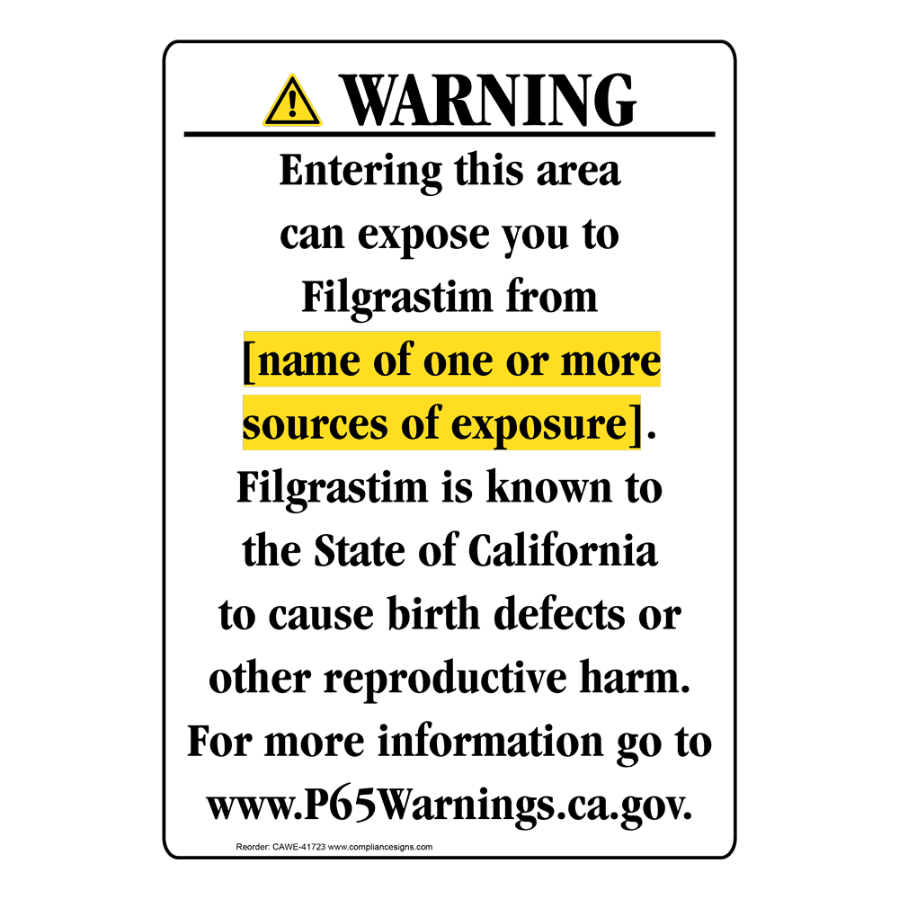 Portrait California Prop 65 Chemical Exposure Area Warning Sign CAWE-41723