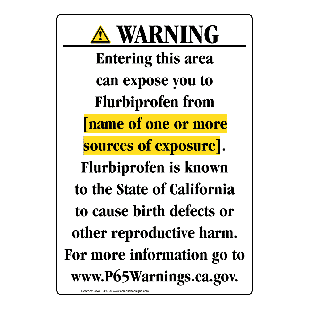 Portrait California Prop 65 Chemical Exposure Area Warning Sign CAWE-41729