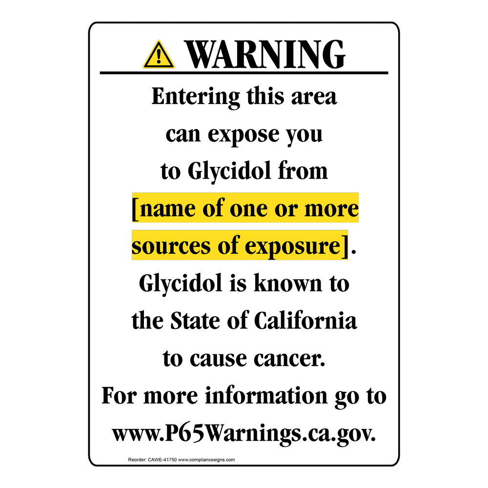 Portrait California Prop 65 Chemical Exposure Area Warning Sign CAWE-41750