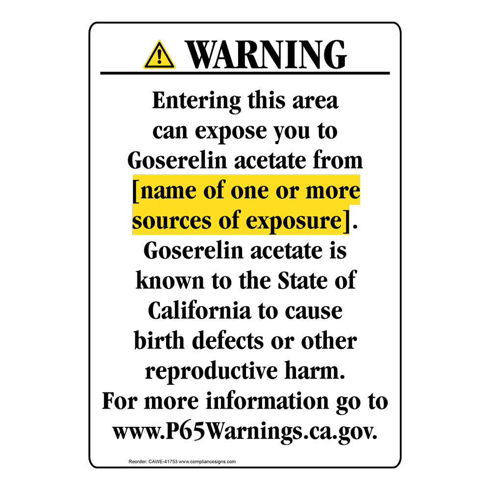 Portrait California Prop 65 Chemical Exposure Area Warning Sign CAWE-41753