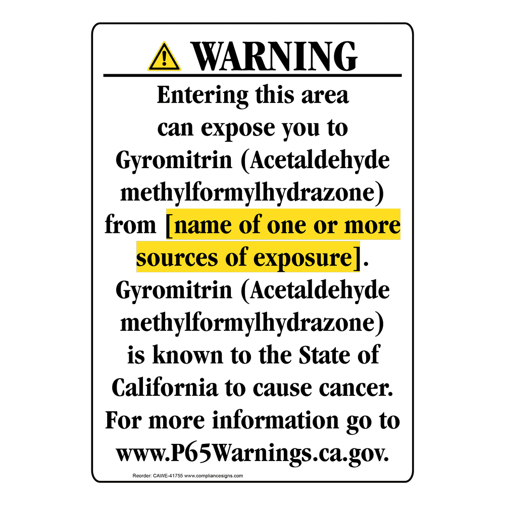 Portrait California Prop 65 Chemical Exposure Area Warning Sign CAWE-41755