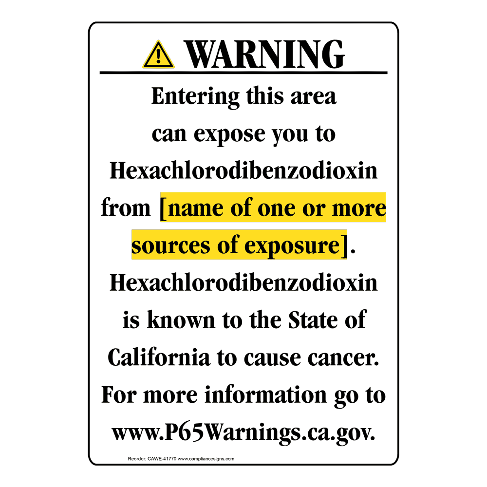 Portrait California Prop 65 Chemical Exposure Area Warning Sign CAWE-41770