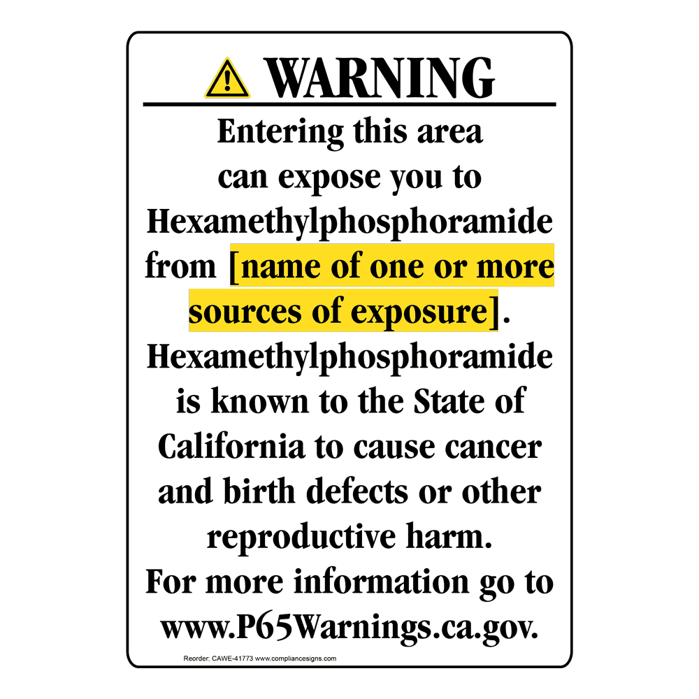 Portrait California Prop 65 Chemical Exposure Area Warning Sign CAWE-41773