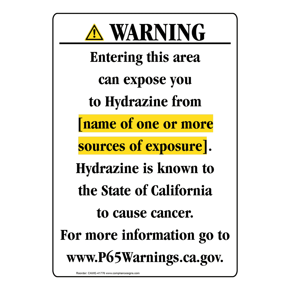 Portrait California Prop 65 Chemical Exposure Area Warning Sign CAWE-41776