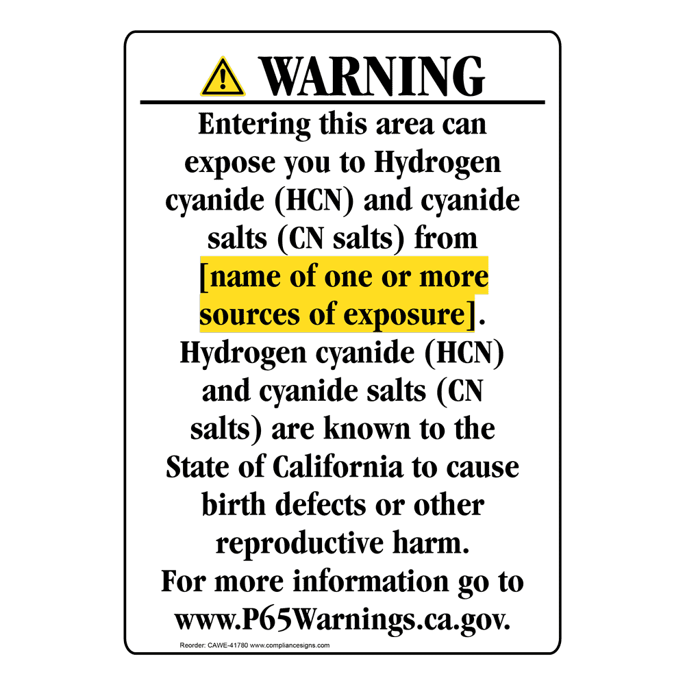 Portrait California Prop 65 Chemical Exposure Area Warning Sign CAWE-41780