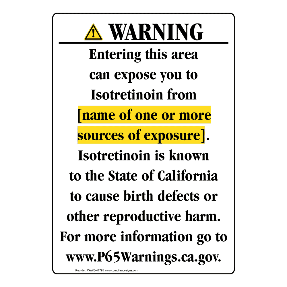 Portrait California Prop 65 Chemical Exposure Area Warning Sign CAWE-41795