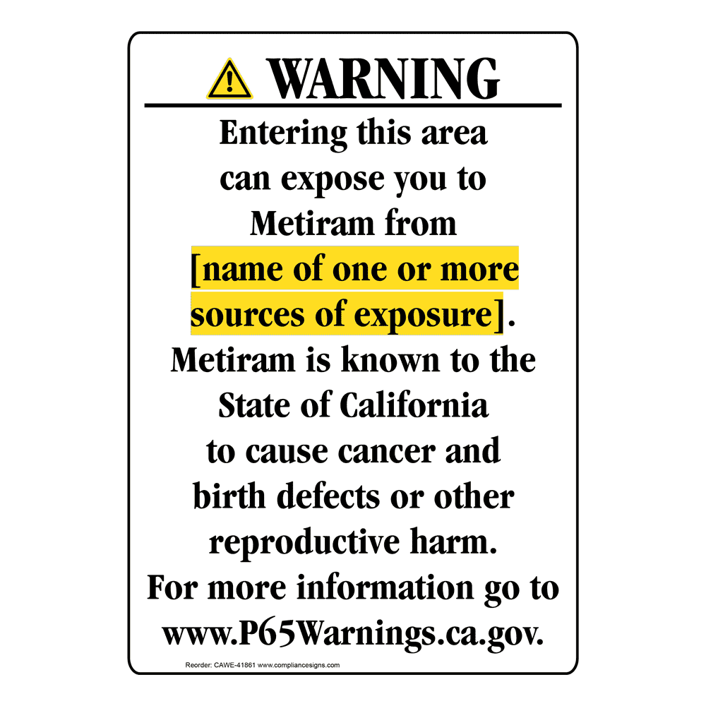 Portrait California Prop 65 Chemical Exposure Area Warning Sign CAWE-41861