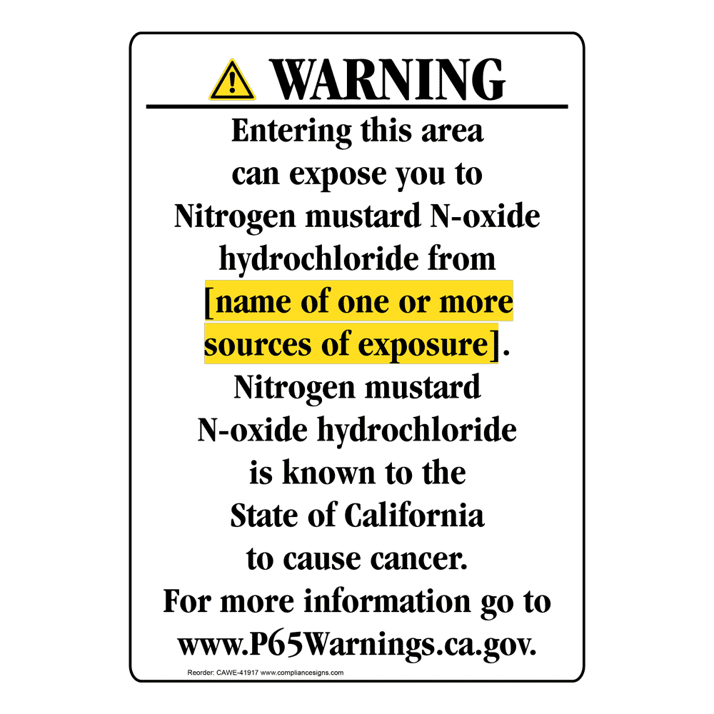 Portrait California Prop 65 Chemical Exposure Area Warning Sign CAWE41917