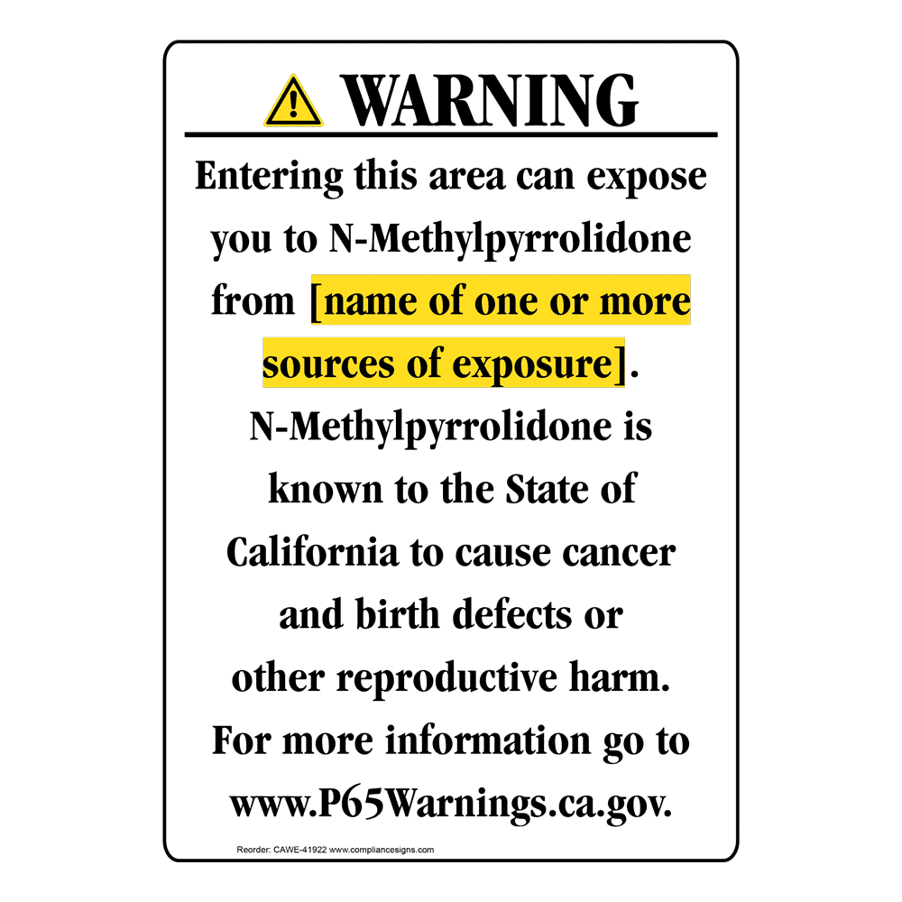 Portrait California Prop 65 Chemical Exposure Area Warning Sign CAWE-41922