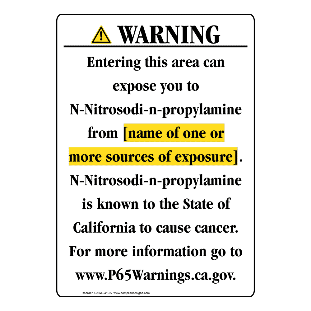Portrait California Prop 65 Chemical Exposure Area Warning Sign CAWE41927