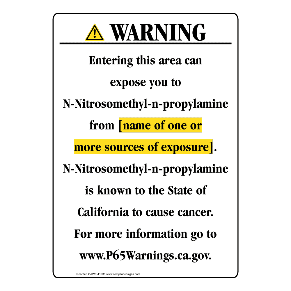 Portrait California Prop 65 Chemical Exposure Area Warning Sign CAWE-41938
