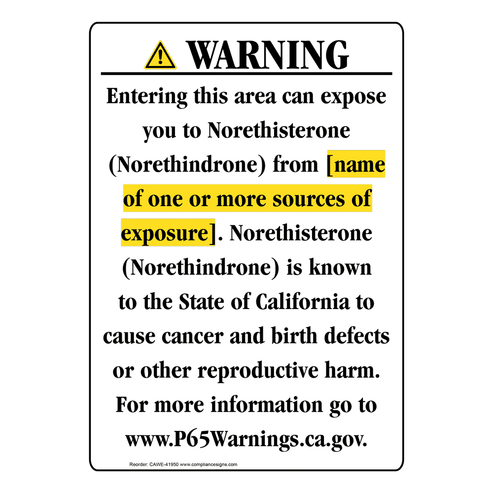 Portrait California Prop 65 Chemical Exposure Area Warning Sign CAWE-41950