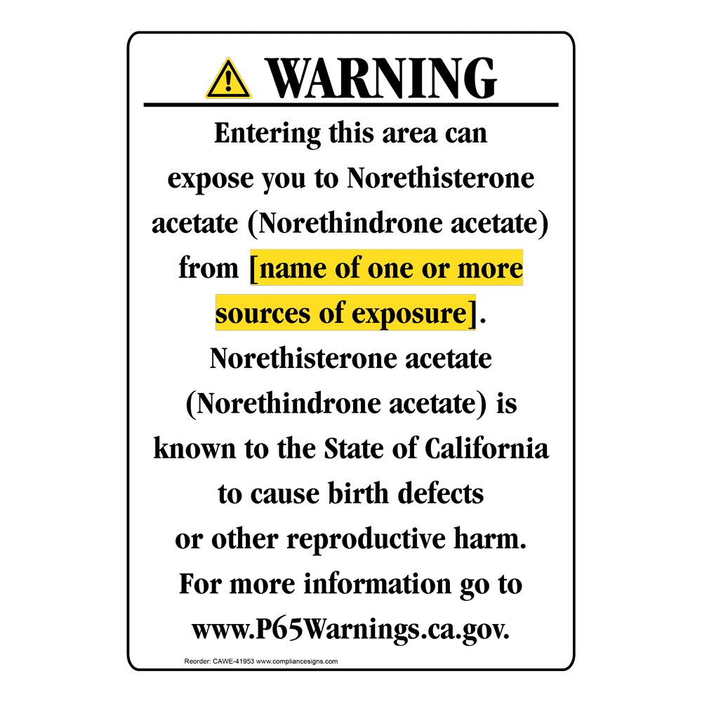 Portrait California Prop 65 Chemical Exposure Area Warning Sign CAWE-41953