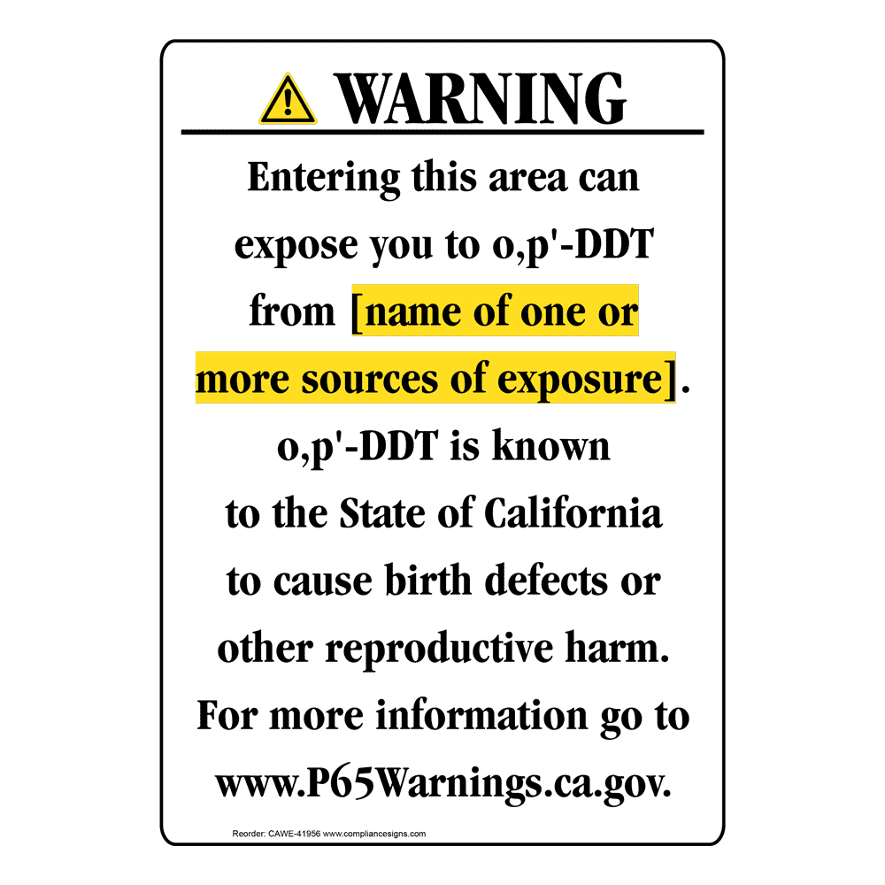 Portrait California Prop 65 Chemical Exposure Area Warning Sign CAWE-41956