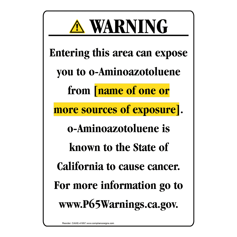 Portrait California Prop 65 Chemical Exposure Area Warning Sign CAWE-41957