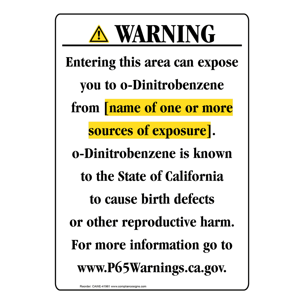 Portrait California Prop 65 Chemical Exposure Area Warning Sign CAWE-41961