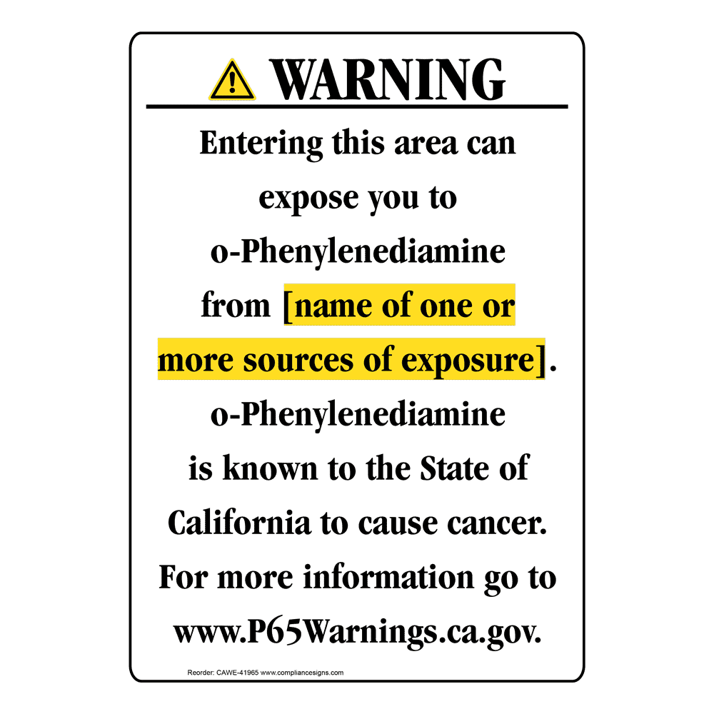 Portrait California Prop 65 Chemical Exposure Area Warning Sign CAWE-41965