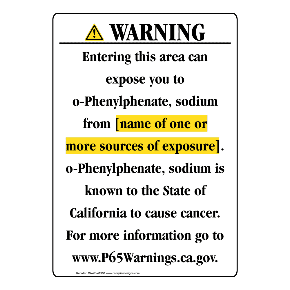 Portrait California Prop 65 Chemical Exposure Area Warning Sign CAWE-41968