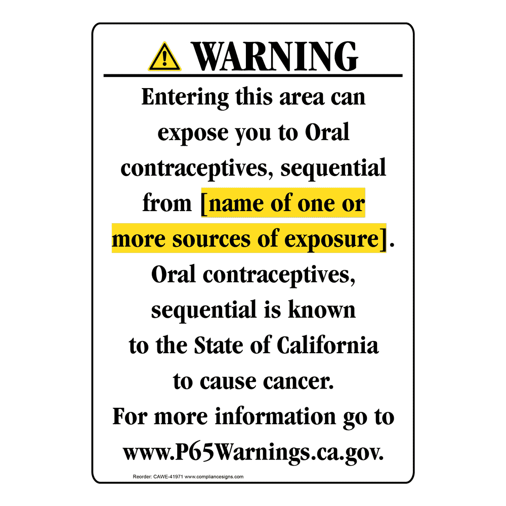 Portrait California Prop 65 Chemical Exposure Area Warning Sign CAWE-41971