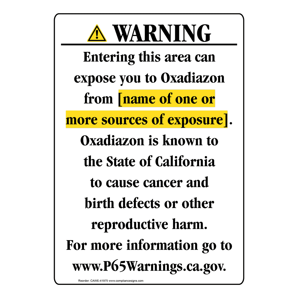 Portrait California Prop 65 Chemical Exposure Area Warning Sign CAWE-41975