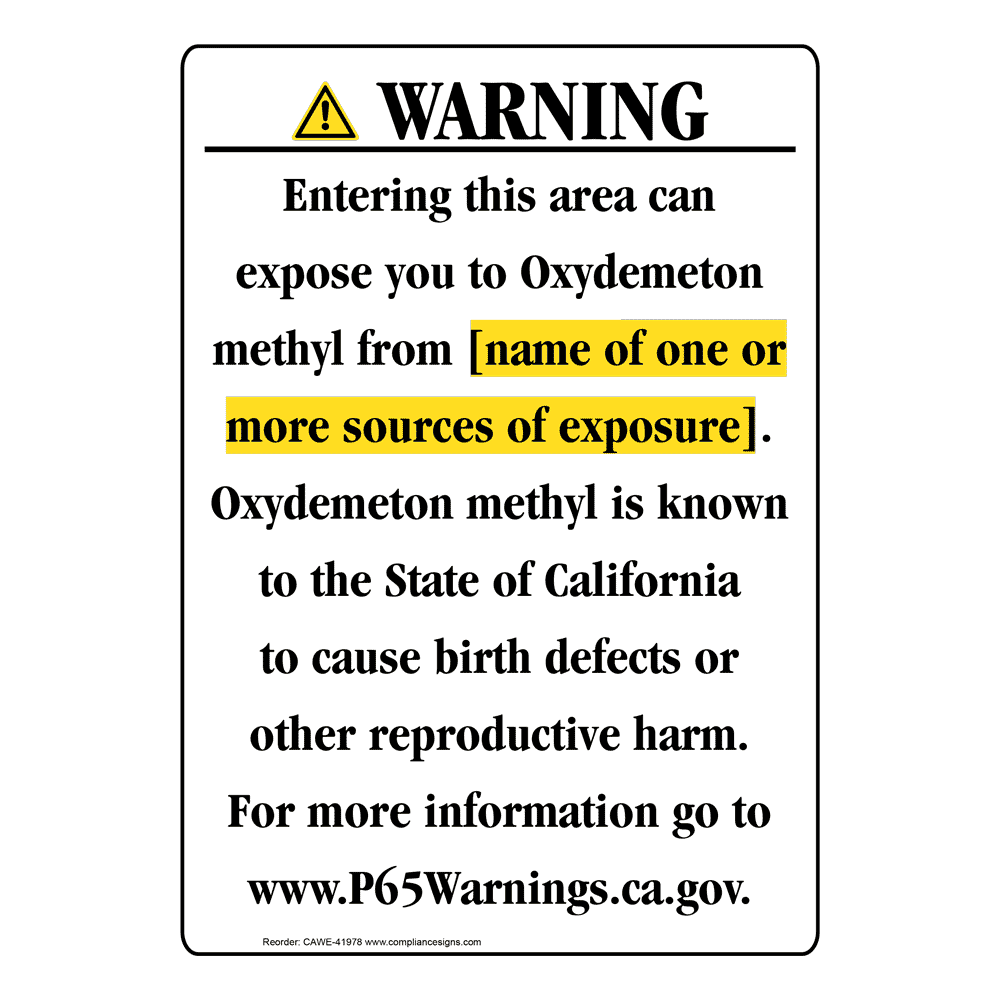 Portrait California Prop 65 Chemical Exposure Area Warning Sign CAWE-41978
