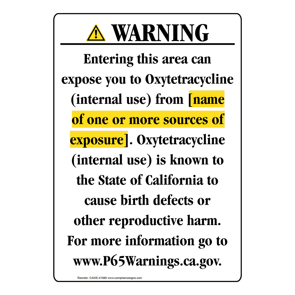 Portrait California Prop 65 Chemical Exposure Area Warning Sign CAWE-41980