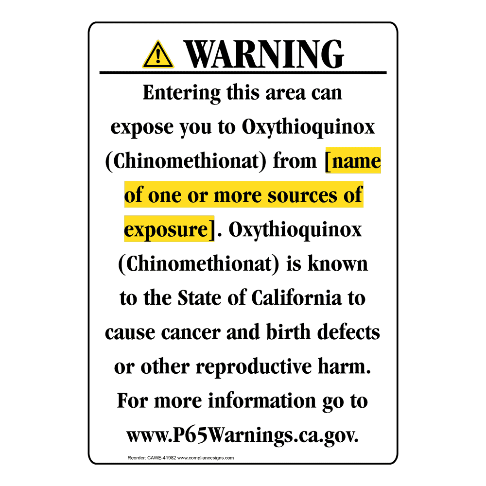 Portrait California Prop 65 Chemical Exposure Area Warning Sign CAWE-41982