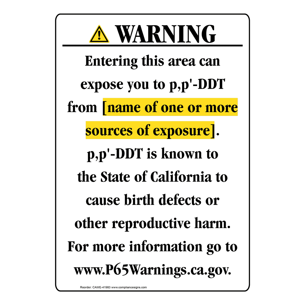 Portrait California Prop 65 Chemical Exposure Area Warning Sign CAWE-41983