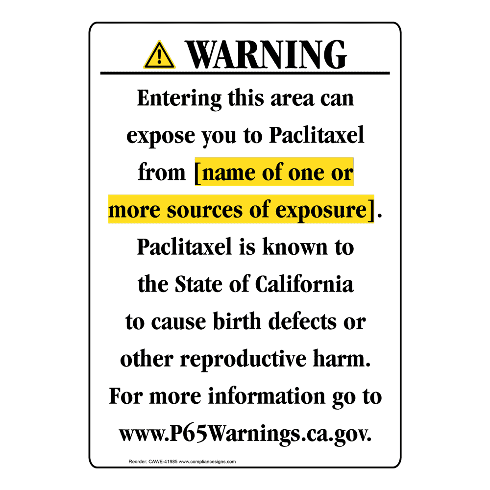 Portrait California Prop 65 Chemical Exposure Area Warning Sign CAWE-41985