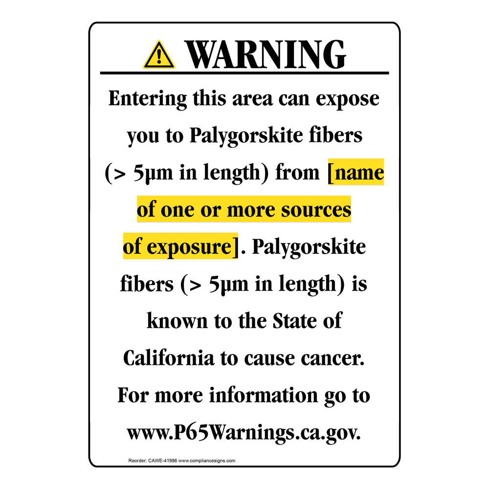 Portrait California Prop 65 Chemical Exposure Area Warning Sign CAWE-41986