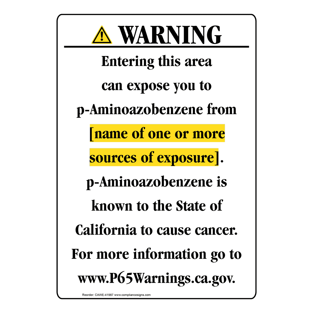 Portrait California Prop 65 Chemical Exposure Area Warning Sign CAWE-41987