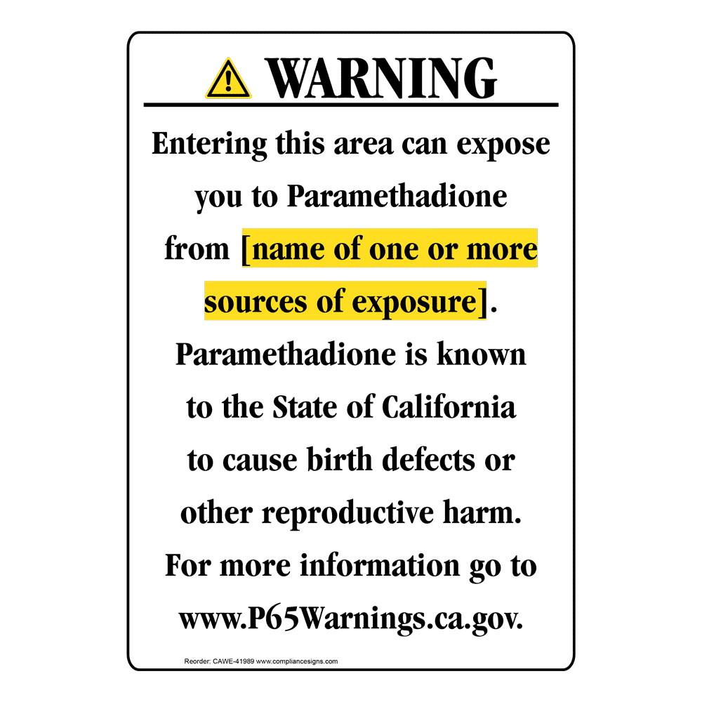 Portrait California Prop 65 Chemical Exposure Area Warning Sign CAWE-41989