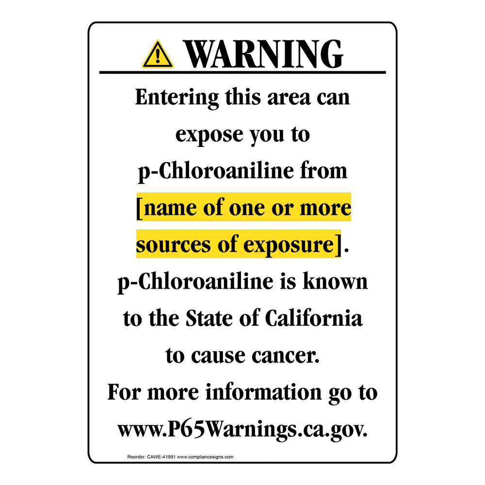 Portrait California Prop 65 Chemical Exposure Area Warning Sign CAWE-41991